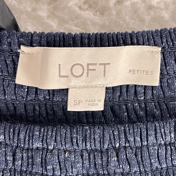 LOFT Blue Smocked Off The Shoulder Dress Womens Long Sleeve Pullover Size‎ SP - Picture 10 of 16